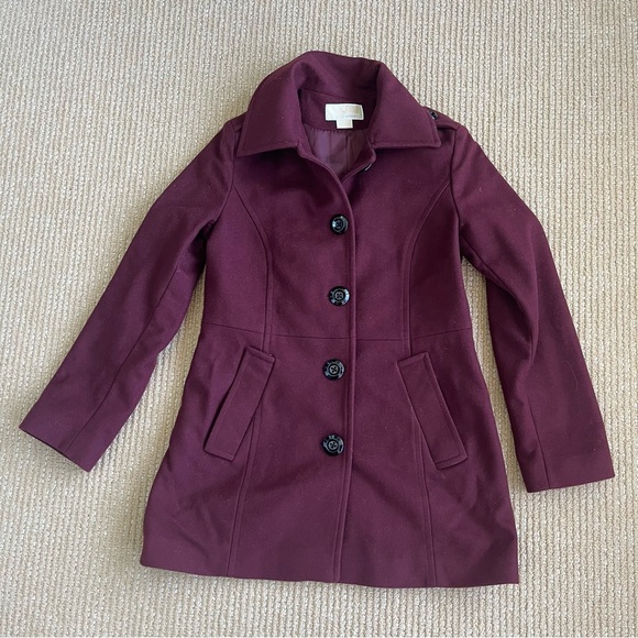 Michael By Michael Kors Women's Wool Blend Red Maroon Single Breasted Coat SZ M - Picture 2 of 13